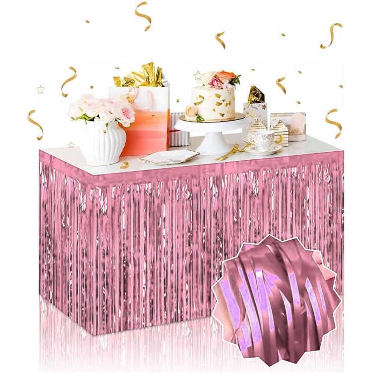 Self-Adhesive Rose Gold Metallic Fringed Table Skirt – 75 x 275 cm Party Decoration Self-Adhesive Rose Gold Metallic Fringed Table Skirt – 75 x 275 cm Party Decoration