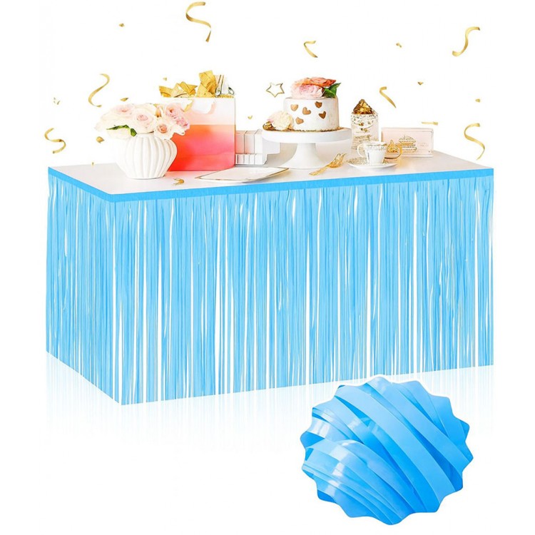 Self-Adhesive Macaron Blue Fringed Table Skirt – 75 x 275 cm Party Decoration