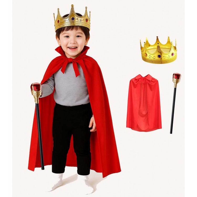 Çocuk Kral Kostüm Seti – Kırmızı Pelerin, Taç ve Asa (90 cm) Çocuk Kral Kostüm Seti – Kırmızı Pelerin, Taç ve Asa (90 cm)