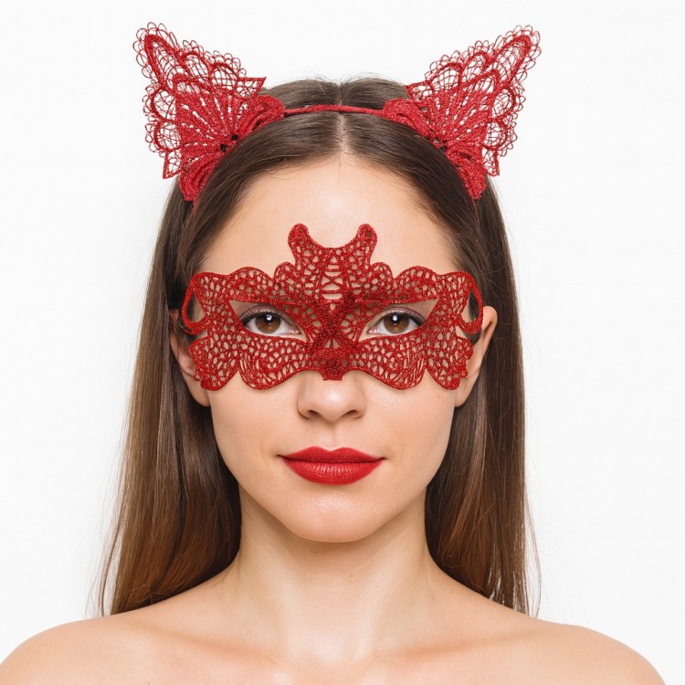 Ateş Kırmızısı Dantel Taç ve Maske Seti 10 No - Maskeli Balo & Özel Gün Seti Ateş Kırmızısı Dantel Taç ve Maske Seti 10 No - Maskeli Balo & Özel Gün Seti