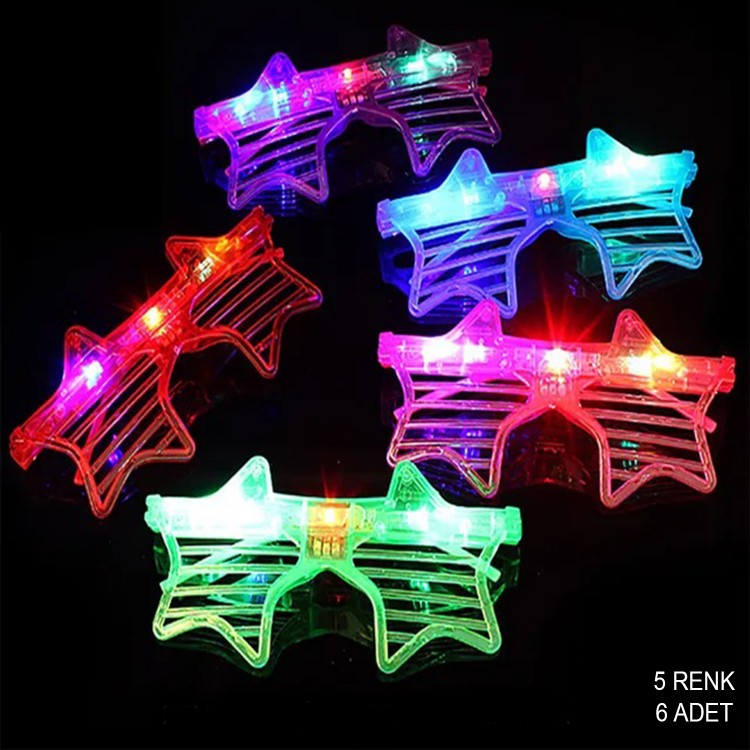 Light-Up Star-Shaped LED Party Glasses, 5 Colors, Set of 6 Light-Up Star-Shaped LED Party Glasses, 5 Colors, Set of 6