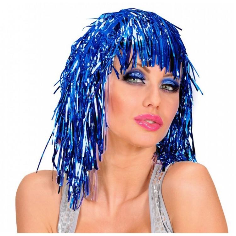 Blue Sparkling Metallic Party Wig