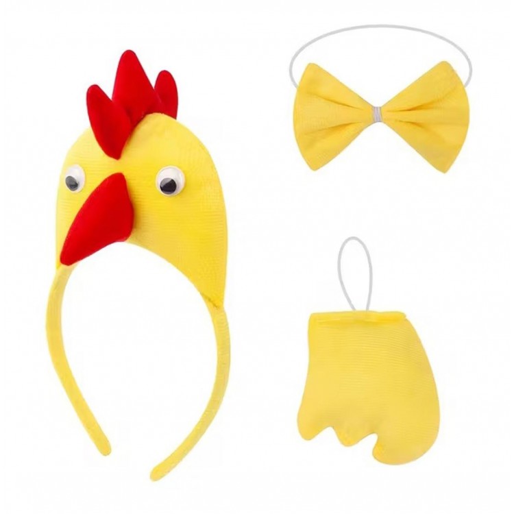 Rooster – Chicken Costume Accessory Set - Crown Bow Tie Tail