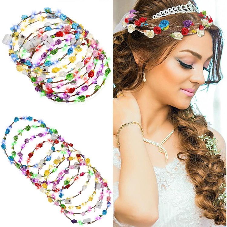 Renkli LED Çiçek Taç – 3 Işık Modlu Glow Parti Tacı