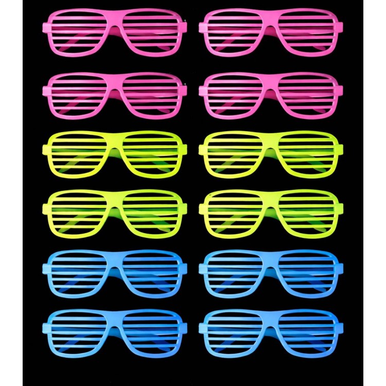Retro Neon Fosforlu Panjur Gözlük 12 Adet – 80’ler 90’lar Parti Stili