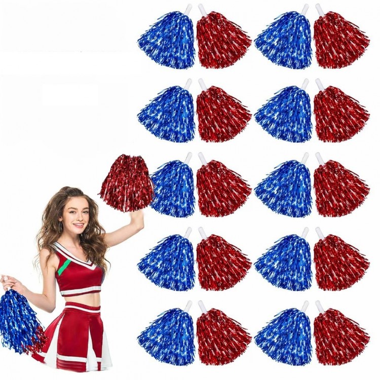 Kırmızı Mavi Metalik Dolgun Gösteri Ponponu 20 Adet (10 Çift)