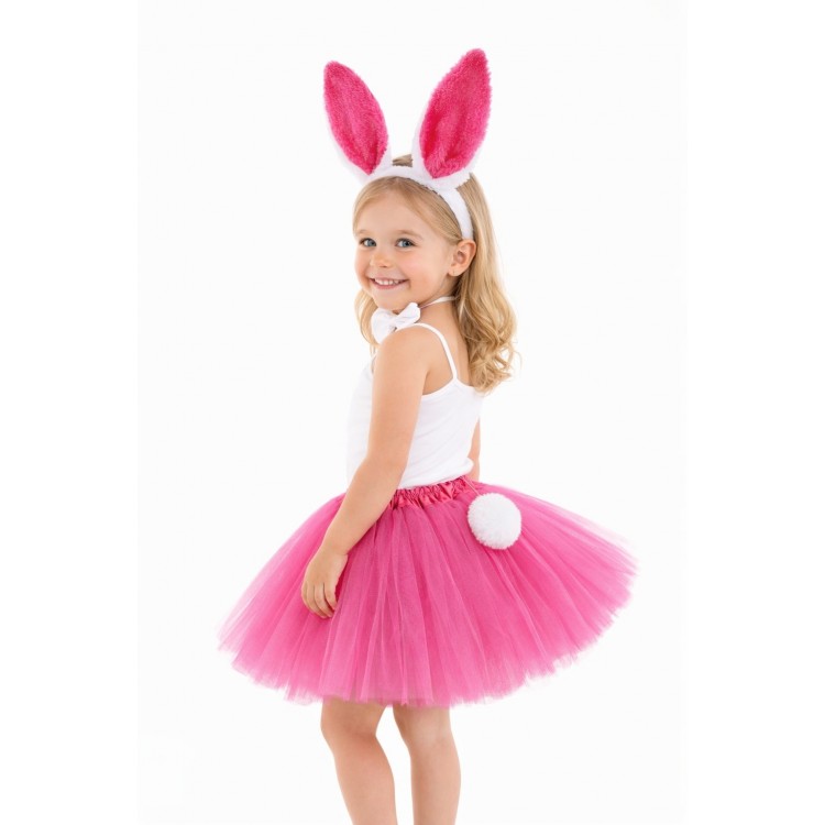 Fuchsia Bunny Costume Set for Girls – 4-Piece with Tulle Skirt