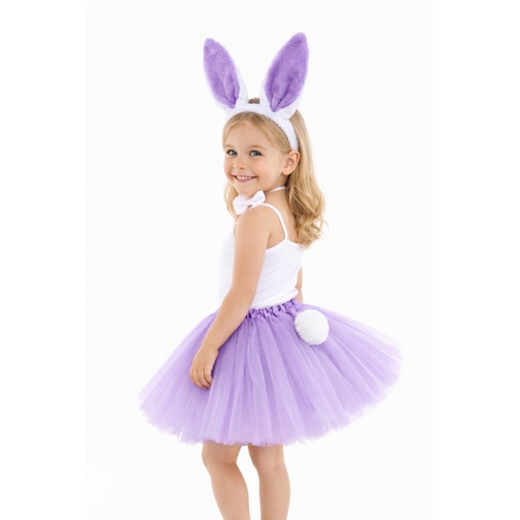 Lila Purple Bunny Costume Set for Girls – 4-Piece with Tulle Skirt