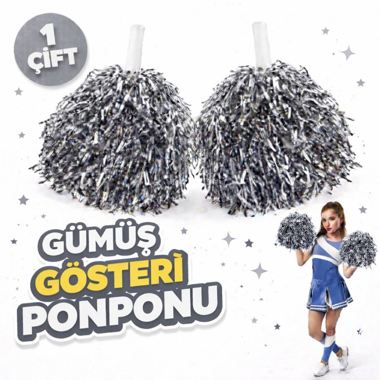 1 Pair (2 Pieces) Silver Color April 23 May 19 October 29 School Performance Pom-Poms 1 Pair (2 Pieces) Silver Color April 23 May 19 October 29 School Performance Pom-Poms