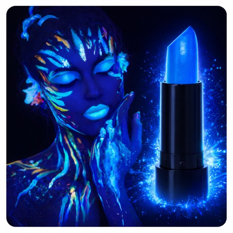 UV Neon Blue Lipstick – Glow-in-the-Dark Makeup Paint