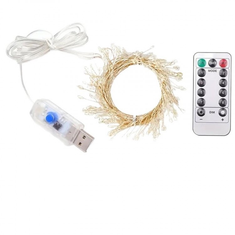 6 M 200 LED Daylight Remote Controlled 8 Modes with USB