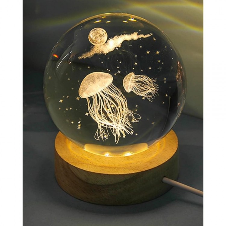 Decorative Jellyfish Design Illuminated Glass Globe with Wooden base Large Size Glass:8cm Wood:2cm Decorative Jellyfish Design Illuminated Glass Globe with Wooden base Large Size Glass:8cm Wood:2cm