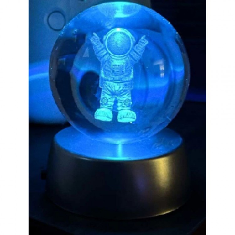 Astronaut Illuminated Glass Globe 6 Cm with Plastic Base