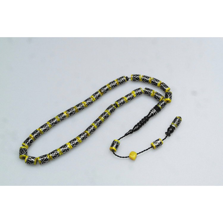 Oltu Stone and Yellow Galalith Knitting Embroidery Rosary Oltu Stone and Yellow Galalith Knitting Embroidery Rosary