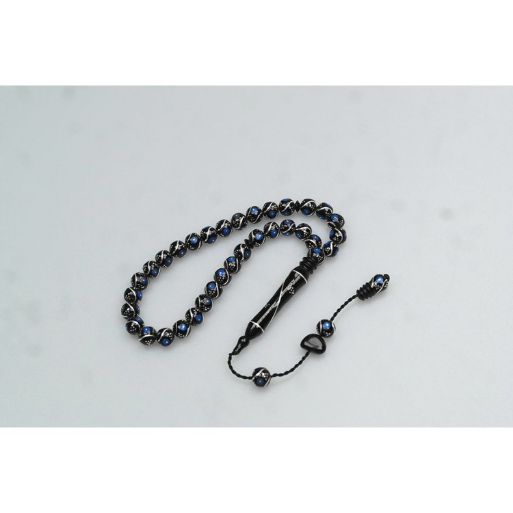 Jet Stone Bureaucrat Boy Triple Fountain Nightingale Blue Embroidered Prayer Beads