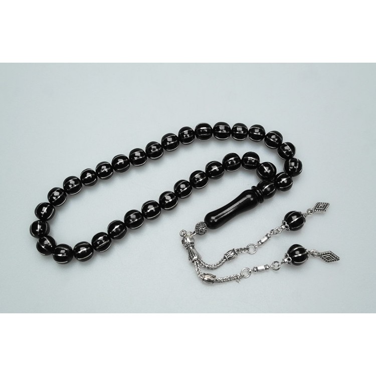 Watermelon Slice Eight Alpaca Embroidered Oltu Pressed Prayer Beads Watermelon Slice Eight Alpaca Embroidered Oltu Pressed Prayer Beads