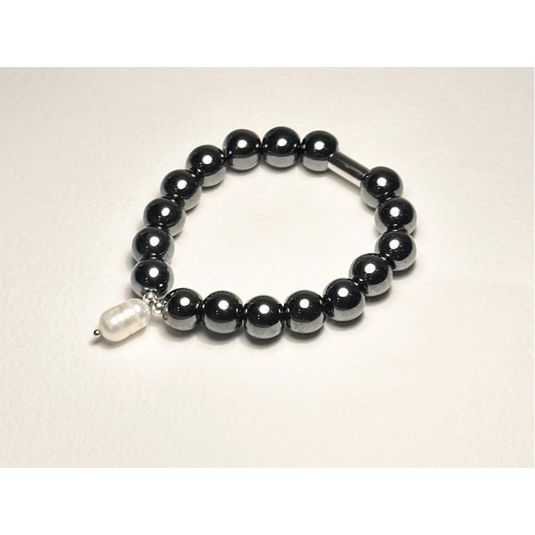 PEARL HEMATITE RUBBER BRACELET PEARL HEMATITE RUBBER BRACELET