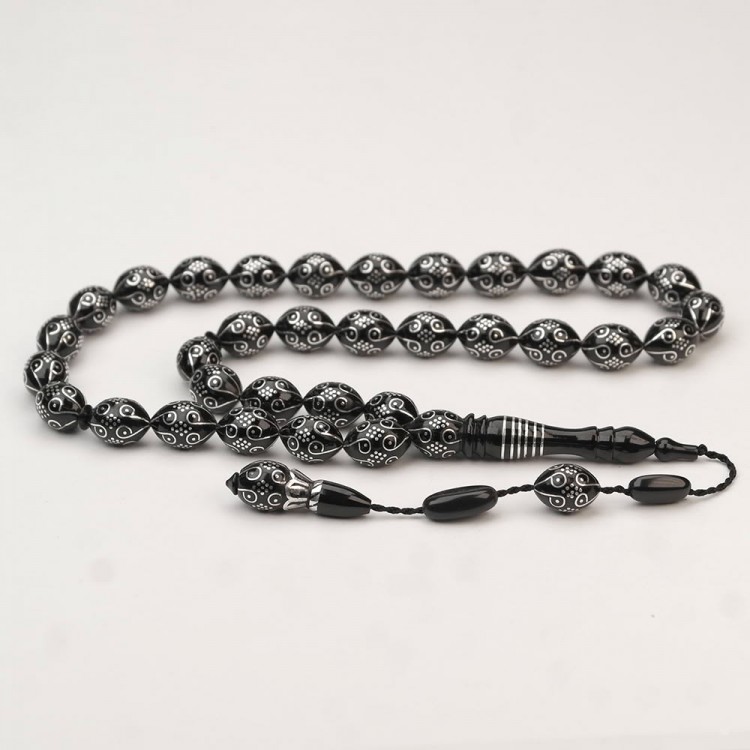 Oltu Stone Otr Processed Twelve Checkered Beaded Prayer Beads Oltu Stone Otr Processed Twelve Checkered Beaded Prayer Beads