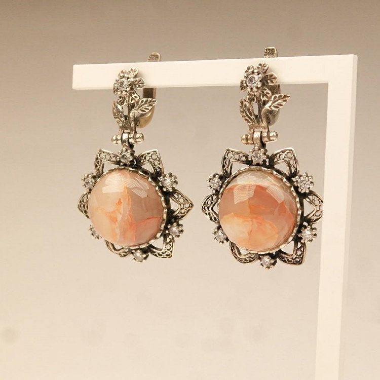 Silver Earrings with Agate Stone Silver Earrings with Agate Stone