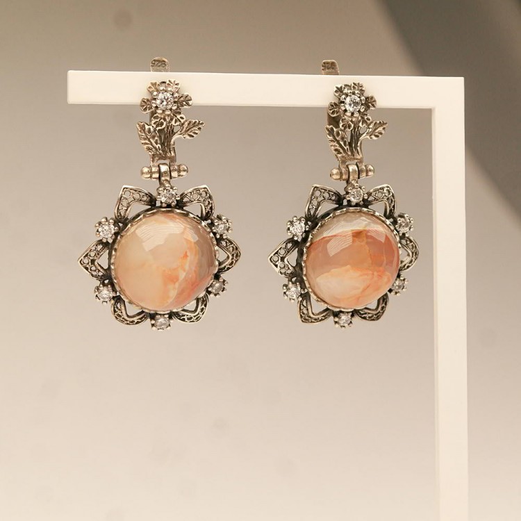 Silver Earrings with Agate Stone