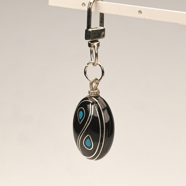 Drop Design Enameled Oltu Stone Keychain