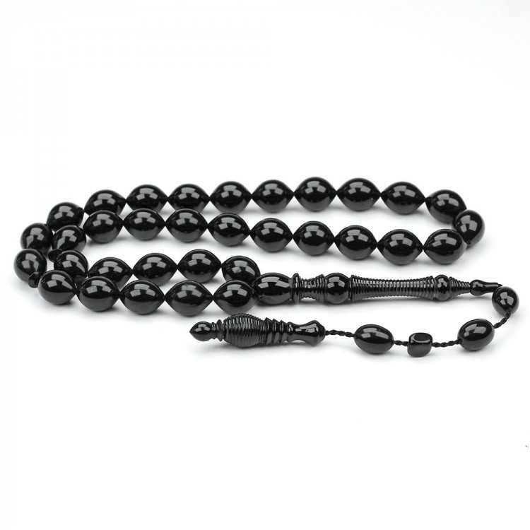 Jet Stone, White Cut, Nakkaş Carved, Imamate Prayer Beads
