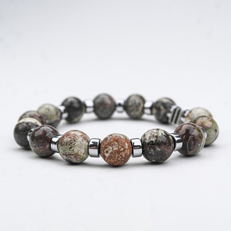 SNOWFLAKE OPSIDIAN AND JOLTA STONE LINE RUBBER BRACELET