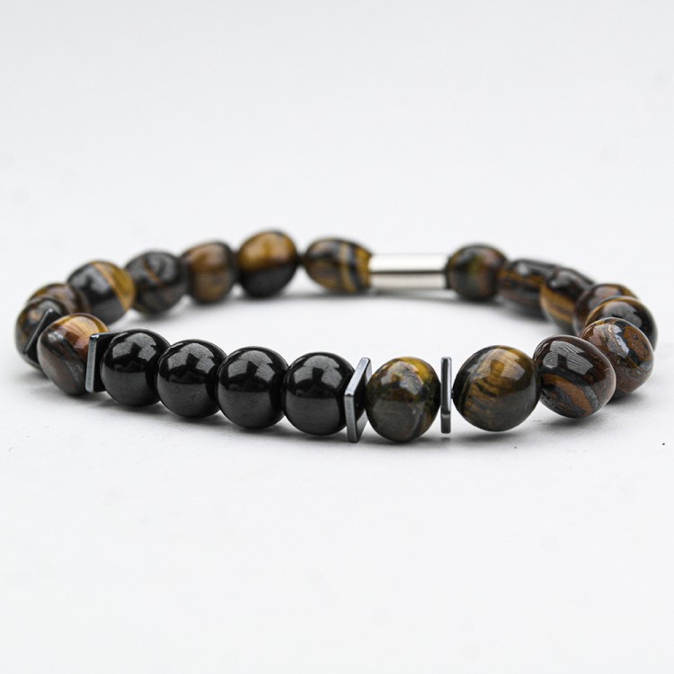 TIGER EYE AND JOLLE STONE LINE RUBBER BRACELET