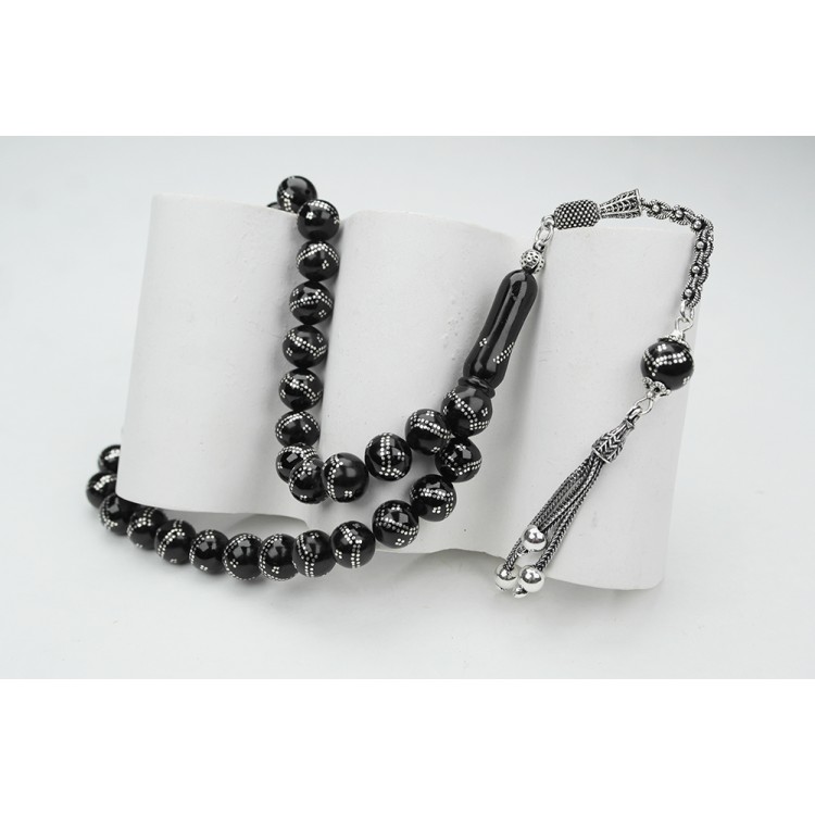 Oltu Stone Sphere Model Double Zigzag Quadruple Embroidered Prayer Beads Oltu Stone Sphere Model Double Zigzag Quadruple Embroidered Prayer Beads