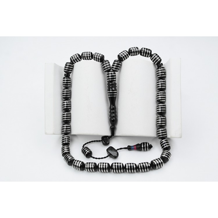 Oltu Stone Capsule Model Spiral Screw Engraved Prayer Beads