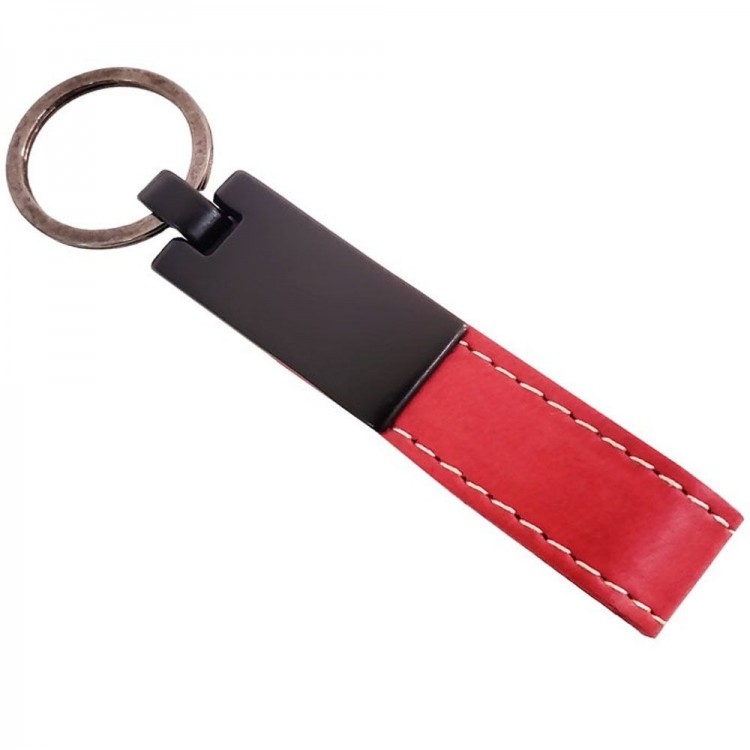 Red Leather Metal Keyring