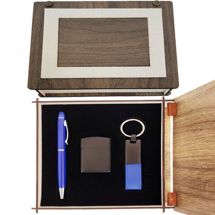 Special Wooden Boxed Navy Blue Pen Keyring and Lighter Set Special Wooden Boxed Navy Blue Pen Keyring and Lighter Set