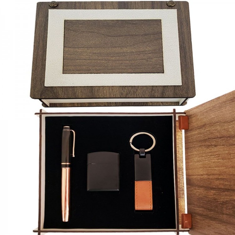 Special Wooden Box Copper Roller Pen Keychain and Lighter Set Special Wooden Box Copper Roller Pen Keychain and Lighter Set
