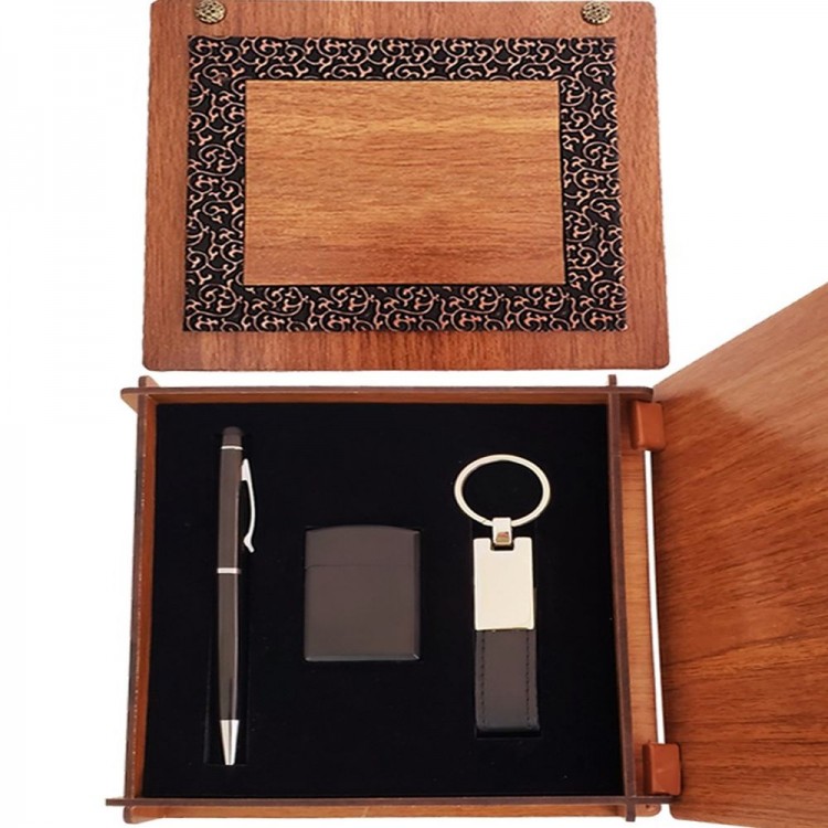 Wooden Box Black Pen Keyring and Matte Lighter Wooden Box Black Pen Keyring and Matte Lighter