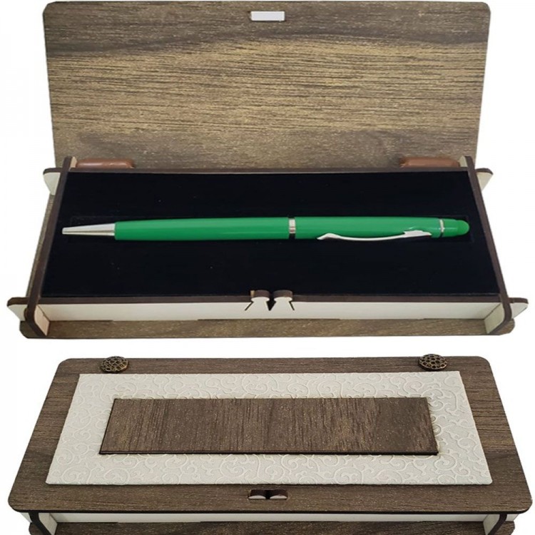 Leather Wooden Box Green Touch Pen