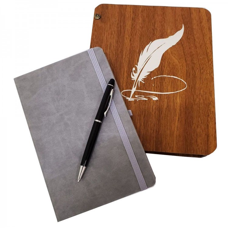 Gift Metal Pen and Lined Leather Notebook