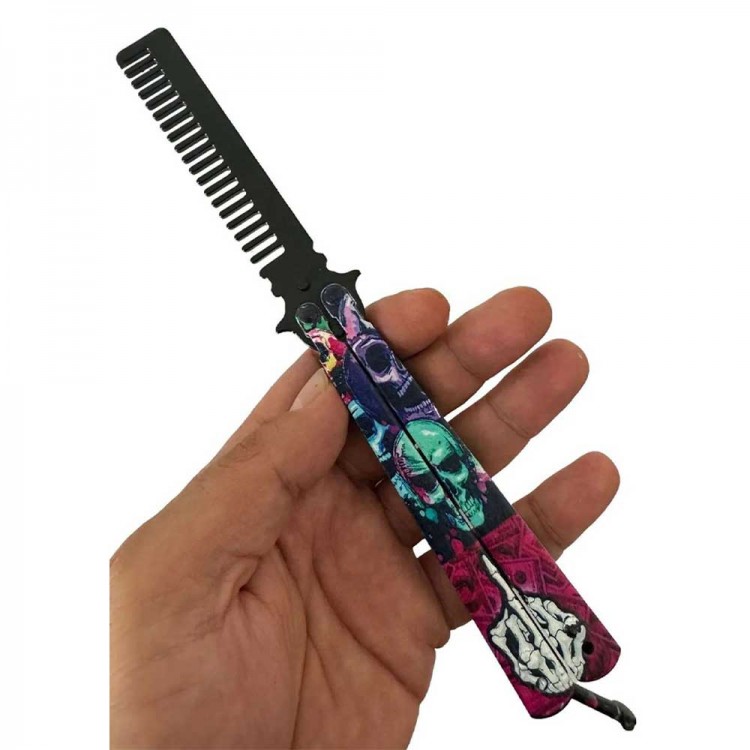 Metal 21 Cm Kelebek Tarak Kurukafa Tasarımlı Metal 21 Cm Kelebek Tarak Kurukafa Tasarımlı