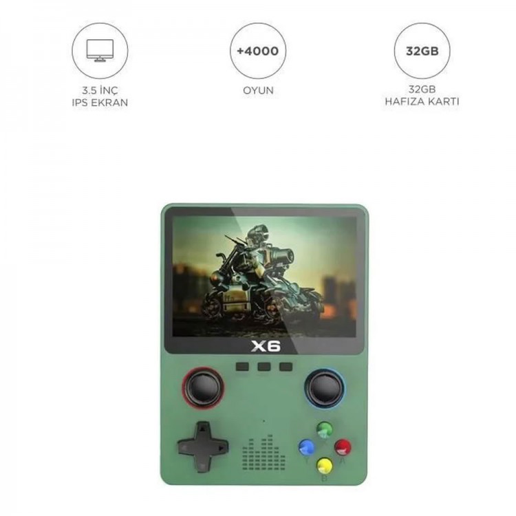 X6 Green 4000+ Classic Games 3.5-Inch IPS Screen Wireless Atari Retro Game Console