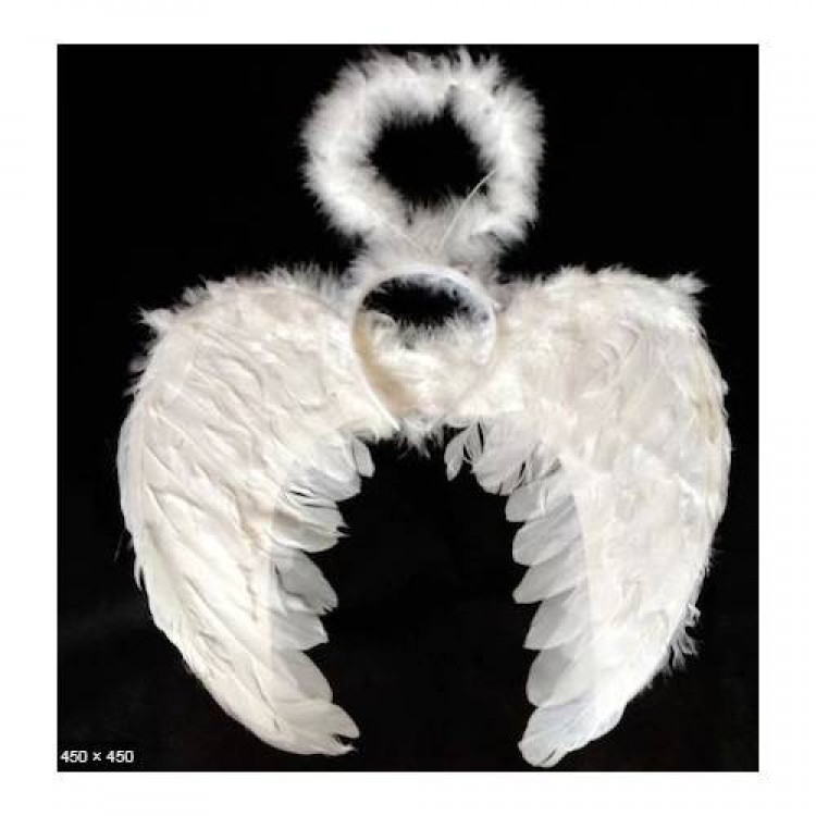 White Feathered Baby Angel Wings and Crown 30x45 cm White Feathered Baby Angel Wings and Crown 30x45 cm