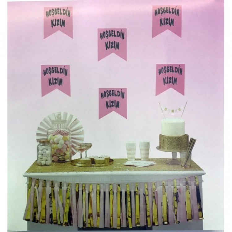 Pennant Ornament with Welcome My Daughter Written in Silver on Pink Pennant Ornament with Welcome My Daughter Written in Silver on Pink