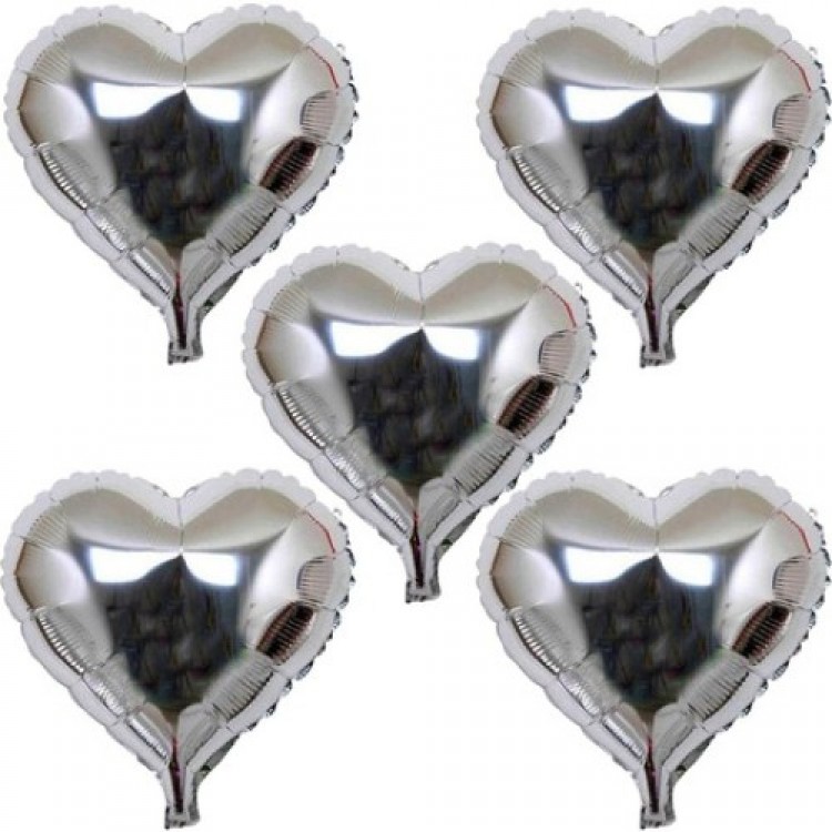 Heart-Shaped Foil Balloon 5 Pieces 45 cm Silver Color