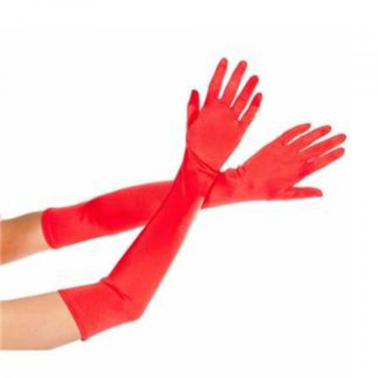 Red Satin Evening Gloves