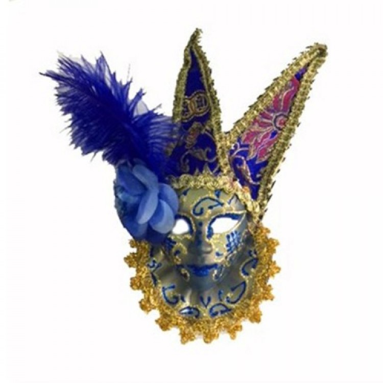Decorative Ceramic Mask with Feathers, Blue Color Decorative Ceramic Mask with Feathers, Blue Color
