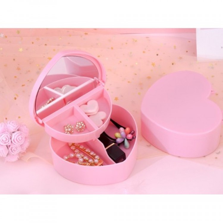 Heart Design Mirrored Jewelry Storage Box