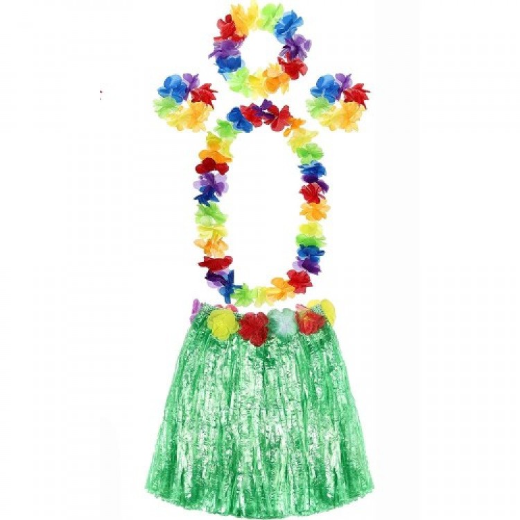 Adult and Child Compatible Luau Aloha Hawaii Green Skirt and Colorful Necklace Crown 2 Piece Bracelet Set Adult and Child Compatible Luau Aloha Hawaii Green Skirt and Colorful Necklace Crown 2 Piece Bracelet Set