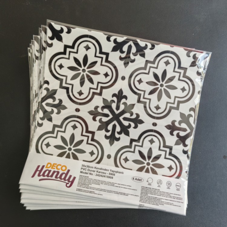 DecoHandy PVC Floor Tile 30x30cm 4-Pack - Black and White Tile Pattern 0.36m² DecoHandy PVC Floor Tile 30x30cm 4-Pack - Black and White Tile Pattern 0.36m²