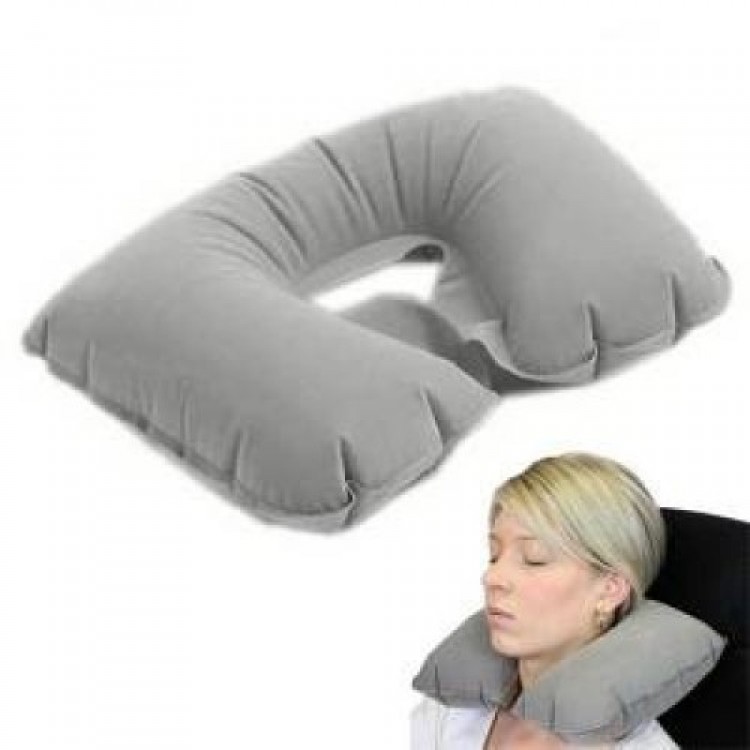 Inflatable Travel Pillow Gray Navy Blue