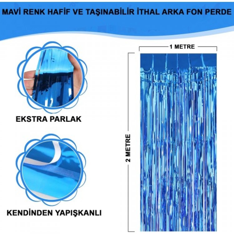 Extra Metalized Blue Color Fringed Background Curtain 1x2 meters