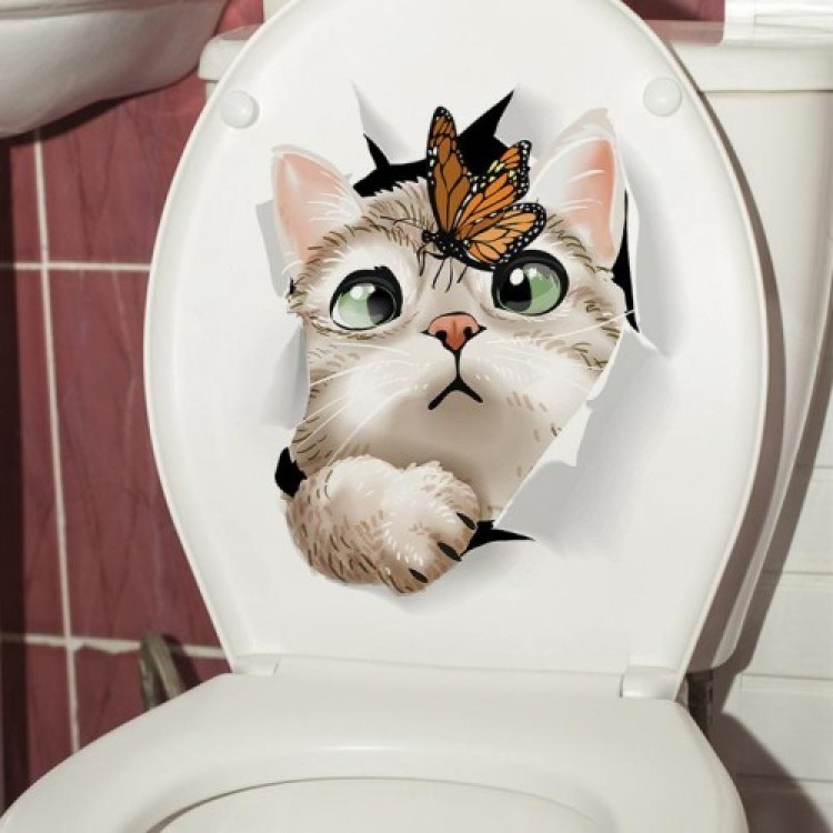 Decohandy Toilet Seat Cover Cat vs Butterfly Decohandy Toilet Seat Cover Cat vs Butterfly