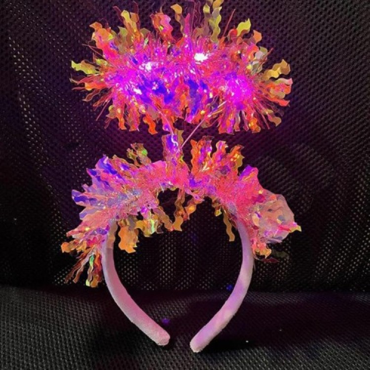 Tasseled LED Light Shiny Hologram Crown Pink